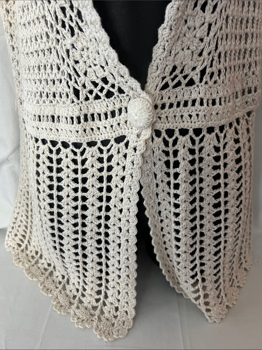Christopher & Banks Cream Crochet Openwork Short-Sleeve Cardigan Size M - Picture 4 of 11